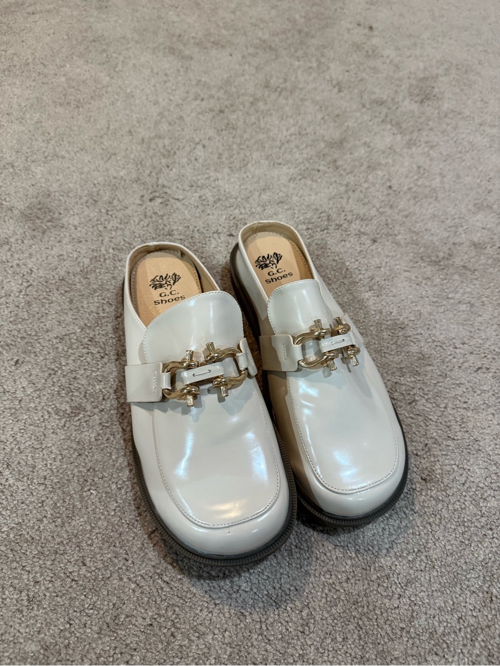 Women's White Slip-On Loafers with Gold Hardware